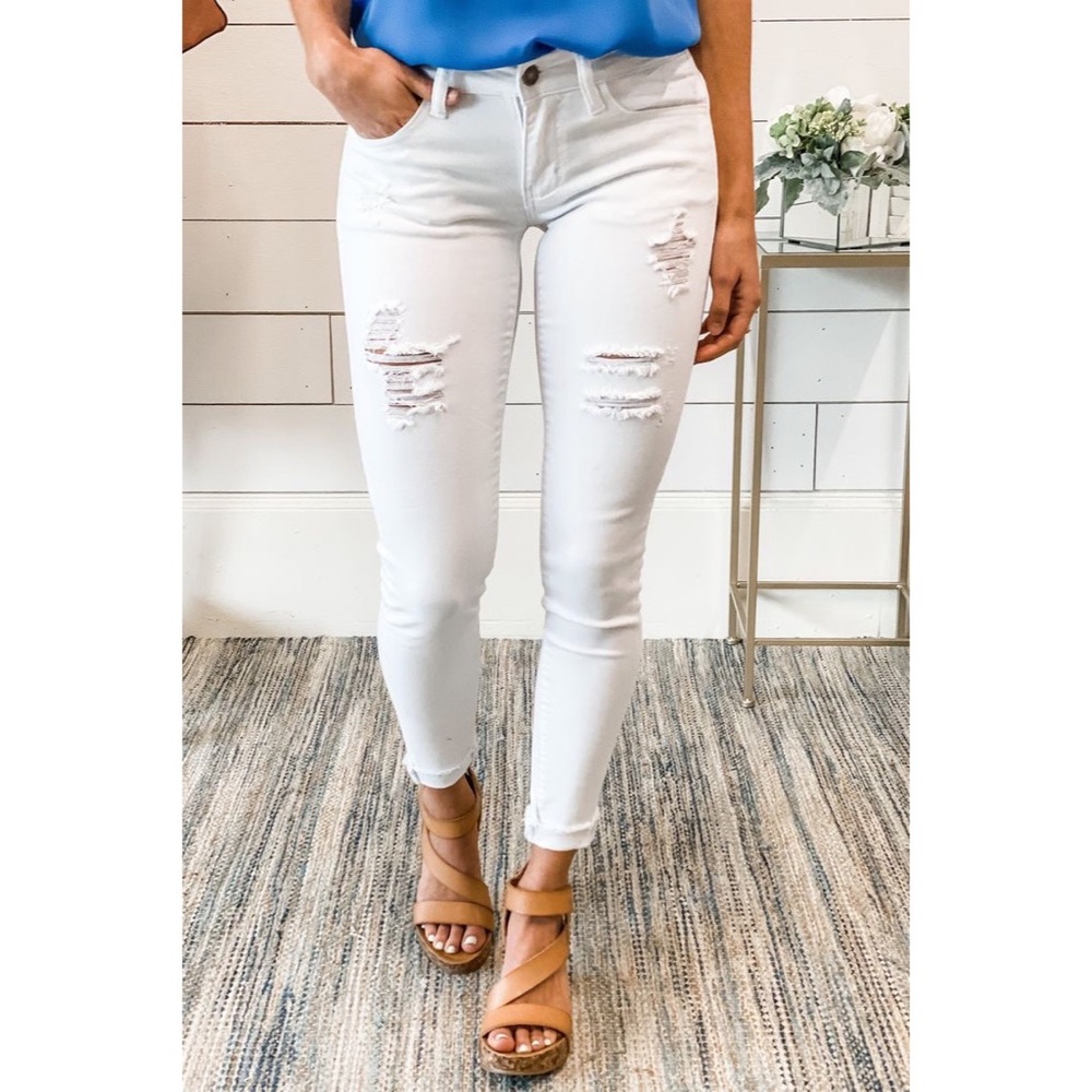 Hudson distressed mid rise Nico skinny jean white